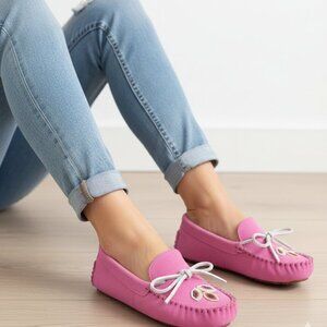 Manitobah Kayak Moccasin Pink Beaded Leather w Bow Detail 6